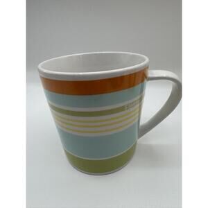 Starbucks Horizontal Striped Coffee Mug Orange/light Blue/lime Green/yellow 2005